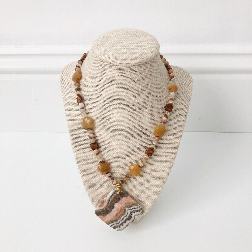 NWT Genuine Zebra Jasper, Citrine, Agate, Lampwork Glass Necklace Beaded Orange